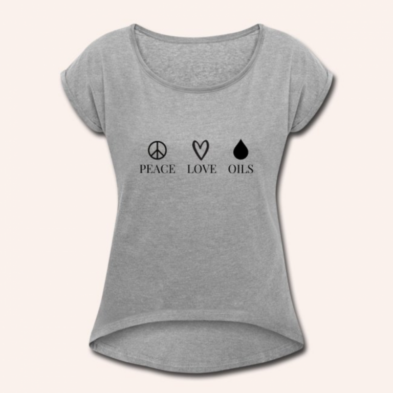 Screenshot_2021-05-09 Pace Love Oils - Frauen T-Shirt mit gerollten Ärmeln Finde die Balance